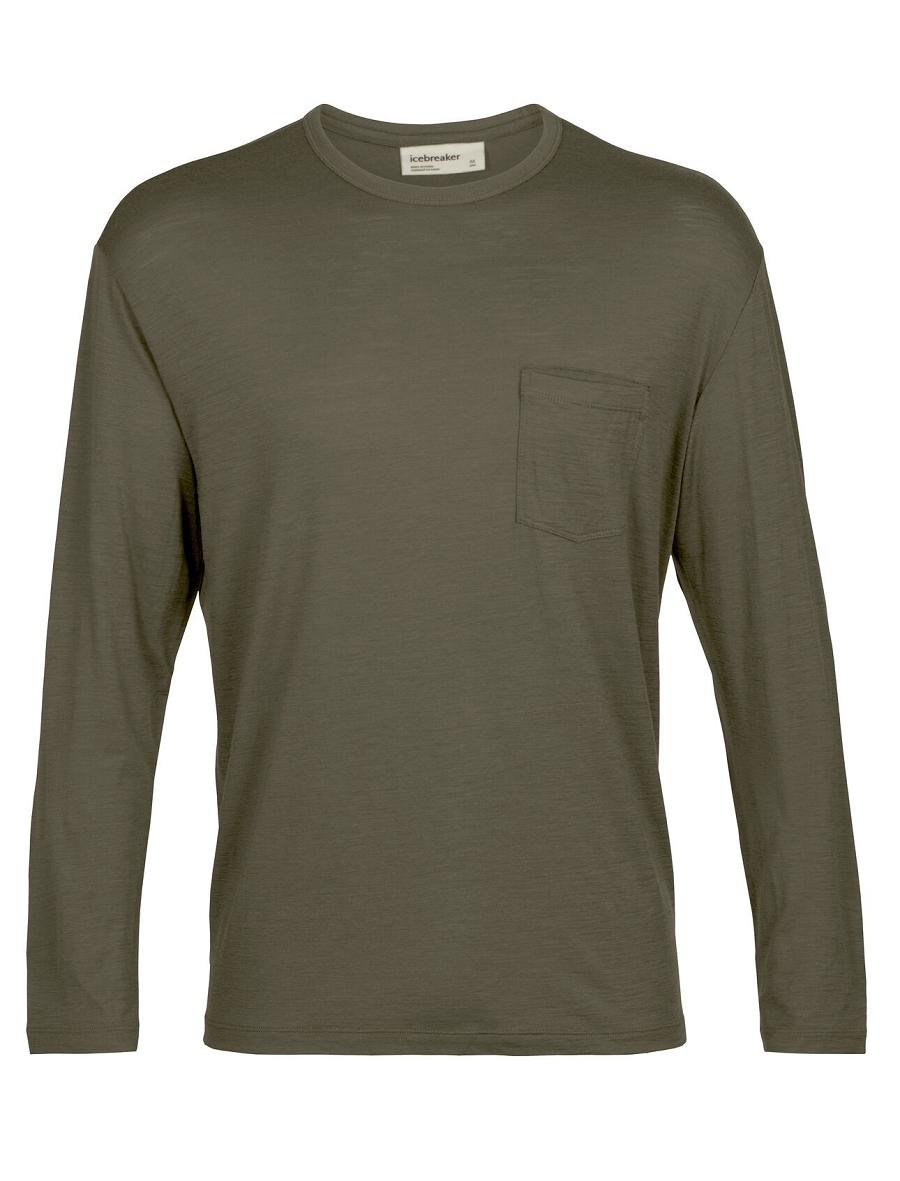 Loden Men's Icebreaker Merino Granary Pocket T-Shirt Long Sleeve | USA 1238MQZA